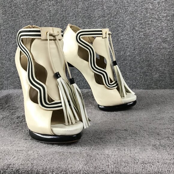 Nicholas Kirkwood Cookies and Cream Platform Stilettos with Tassles Sz 38 1/2
